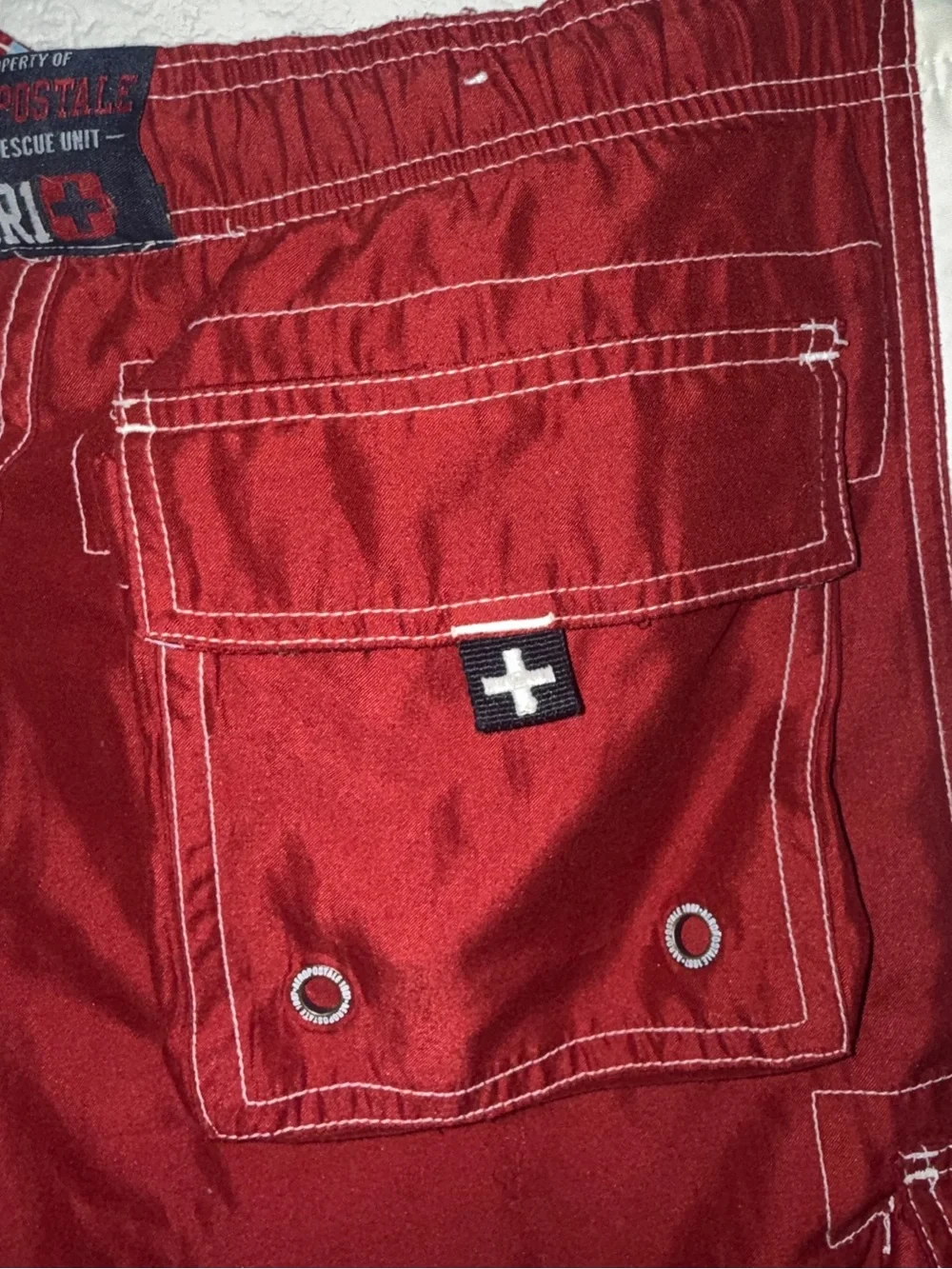 Vintage Aeropostale Surf Rescue Cargo Board Shorts Swim Trunks Red Size S